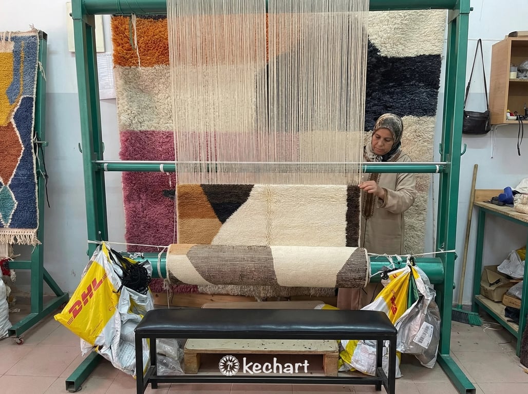 Custom Beni Ourain Rug - Handwoven Moroccan Wool Rug in Cream, Toffee & Camel