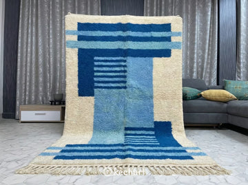 Custom Beni Ourain Rug - Handwoven Cream & Blue Wool - Made to Order