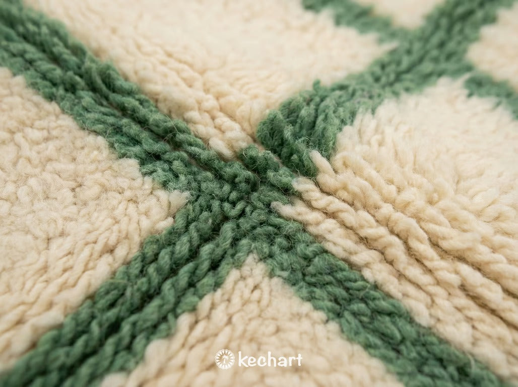 Custom Beni Ourain Rug - Cream & Russian Green Geometric Wool