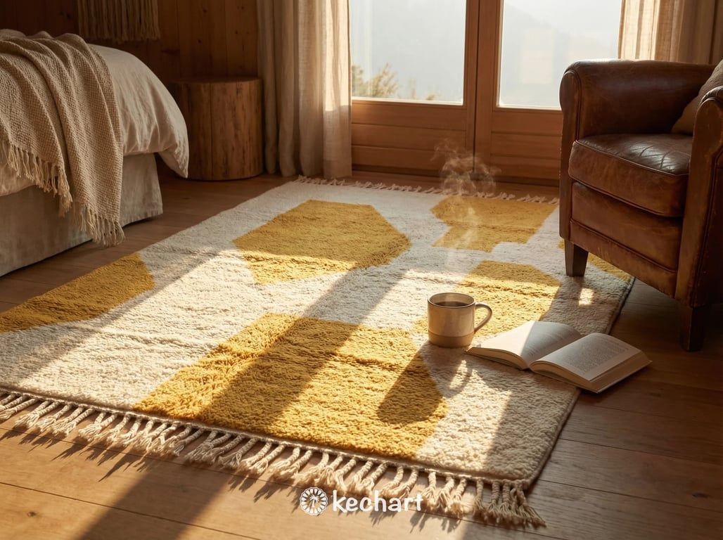 Custom Beni Ourain Rug - Handwoven Cream and Saffron Diamond Wool Rug