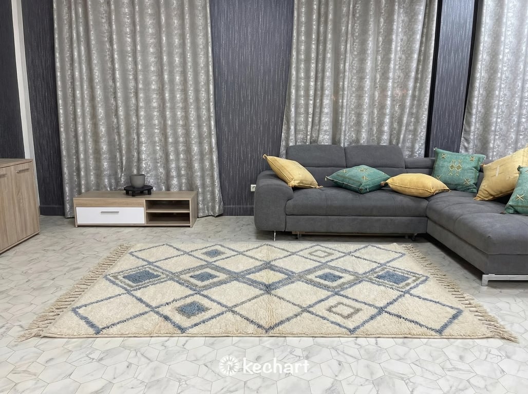 Custom Beni Ourain Rug - Handwoven Moroccan Wool with Organic Blue & Grey Pattern