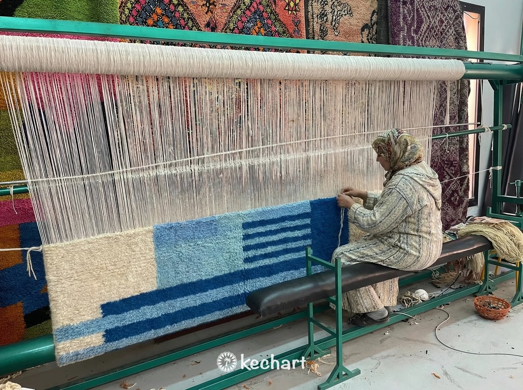 Custom Beni Ourain Rug - Handwoven Cream & Blue Wool - Made to Order