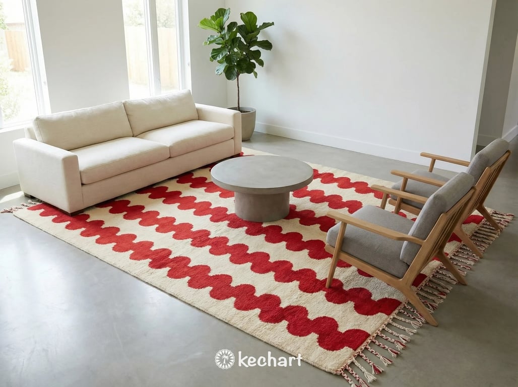 Custom Beni Ourain Rug - Cream & Red Geometric Wool - Made to Order