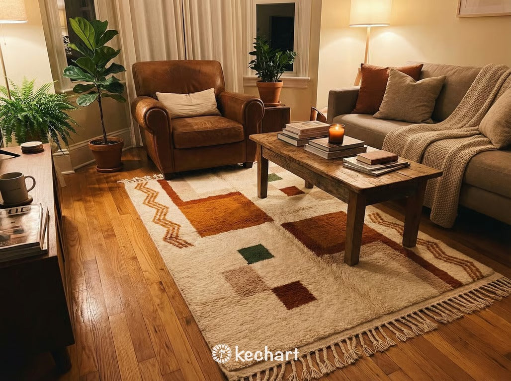 Custom Size Moroccan Beni Ourain Rug - Plush Wool Geometric in Earth Tones