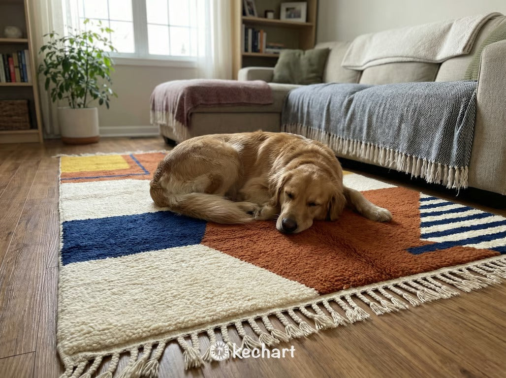 Custom Beni Ourain Rug - Handwoven Moroccan Wool, Rust & Cream Diamonds