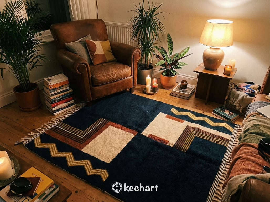 Custom Size Beni Ourain Rug - Handwoven Moroccan Wool in Rust & Cream Geometric