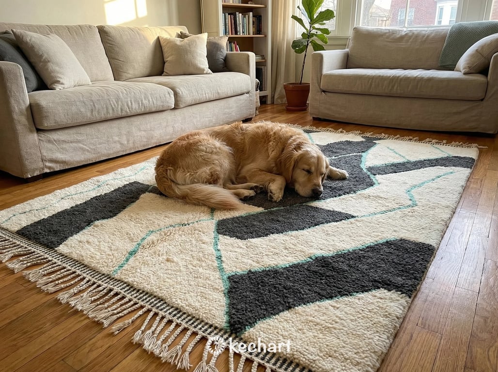 Custom Beni Ourain Rug - Handwoven Moroccan Wool in Cream, Charcoal & Mint