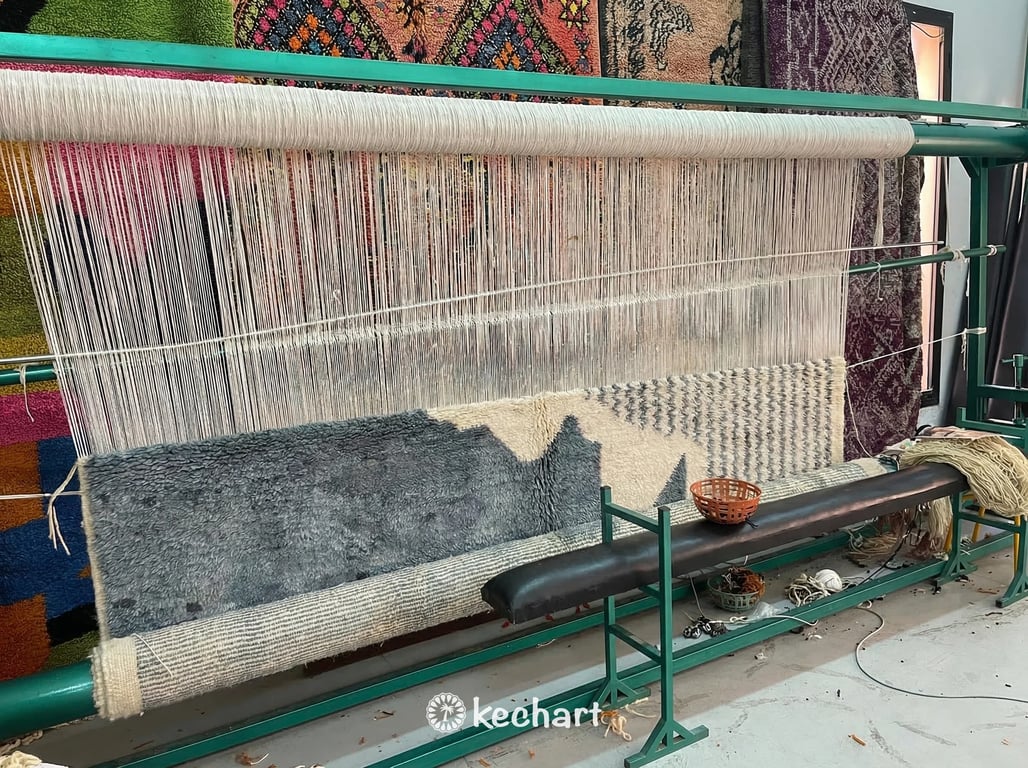 Custom Beni Ourain Rug - Made to Order Moroccan Wool Rug Cream & Blue Grey
