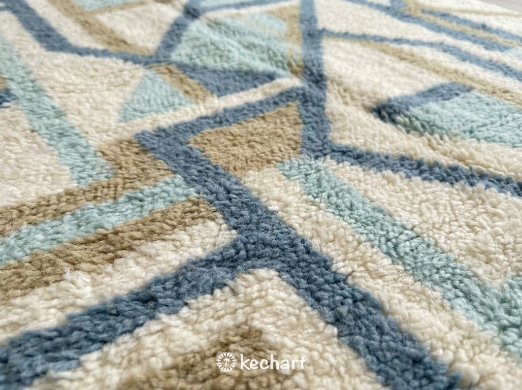 Custom Beni Ourain Moroccan Rug in Dusty Blue & Cream Wool - All Sizes Available