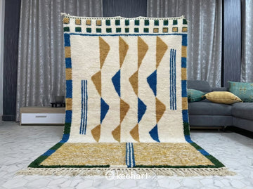 Custom Beni Ourain Rug - Made to Order Moroccan Blue & Gold Geometric Wool
