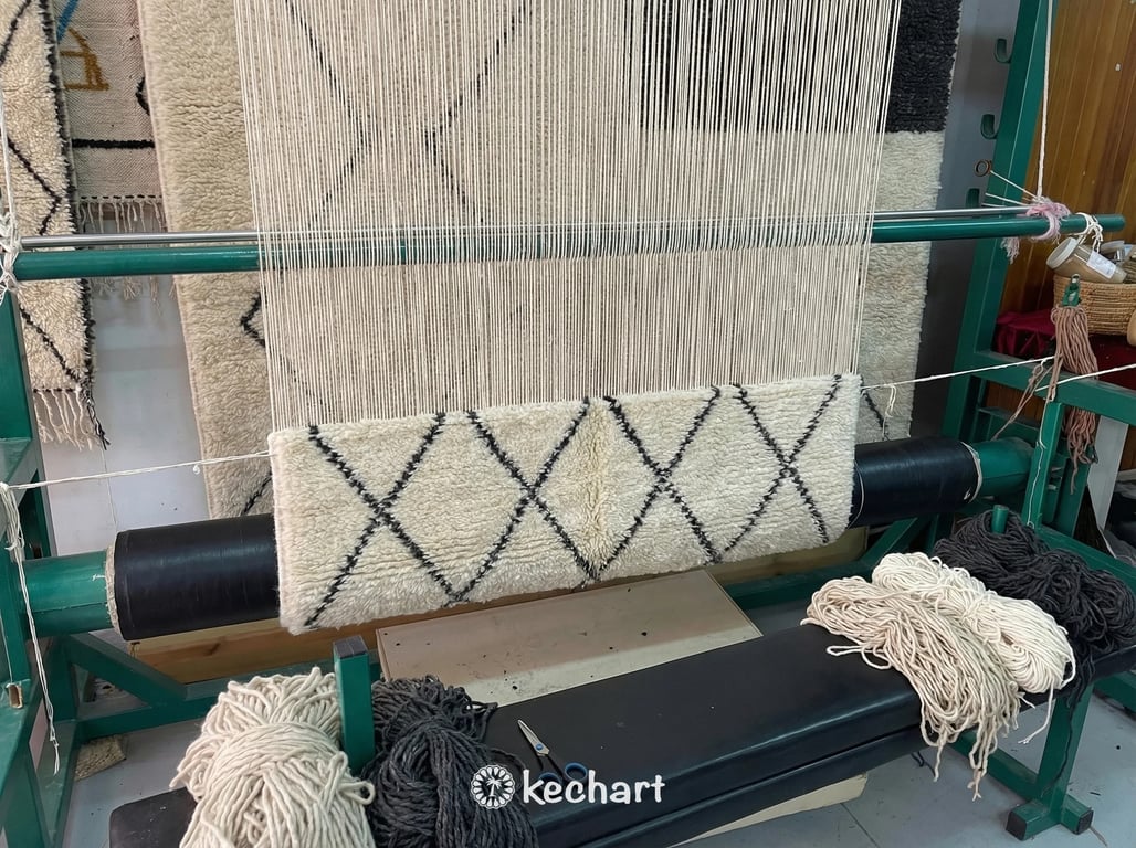 Custom Size Beni Ourain Rug - Handwoven Moroccan Wool in Cream & Charcoal