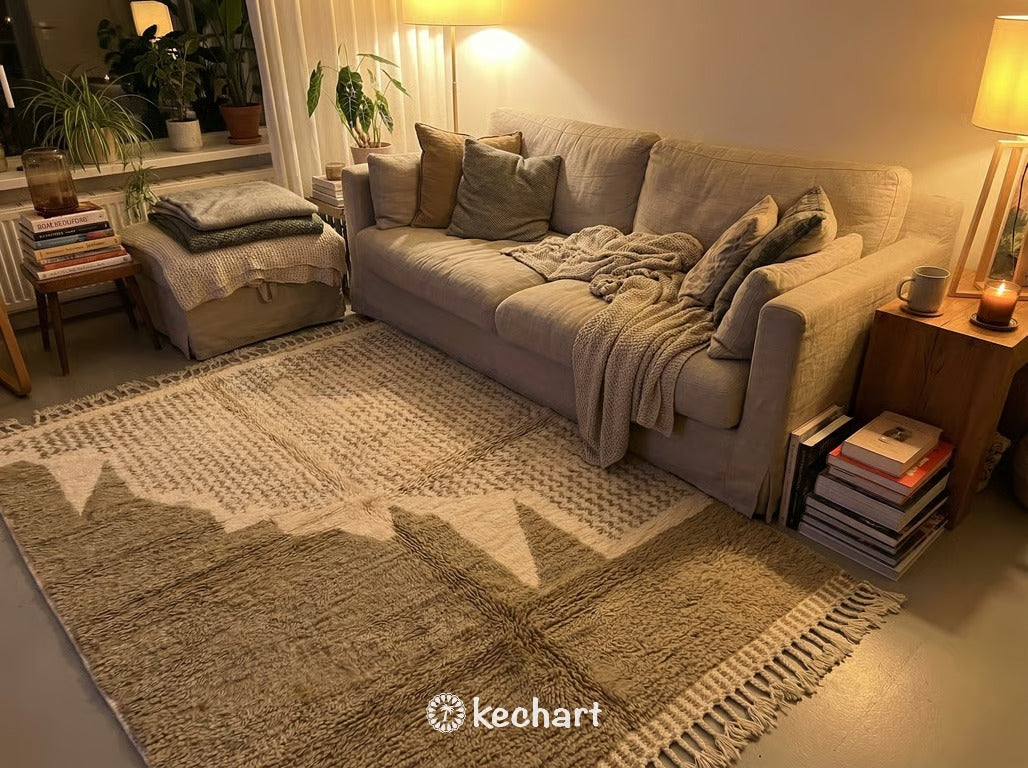 Custom Beni Ourain Rug - Handwoven Cream & Khaki Wool - Made to Order