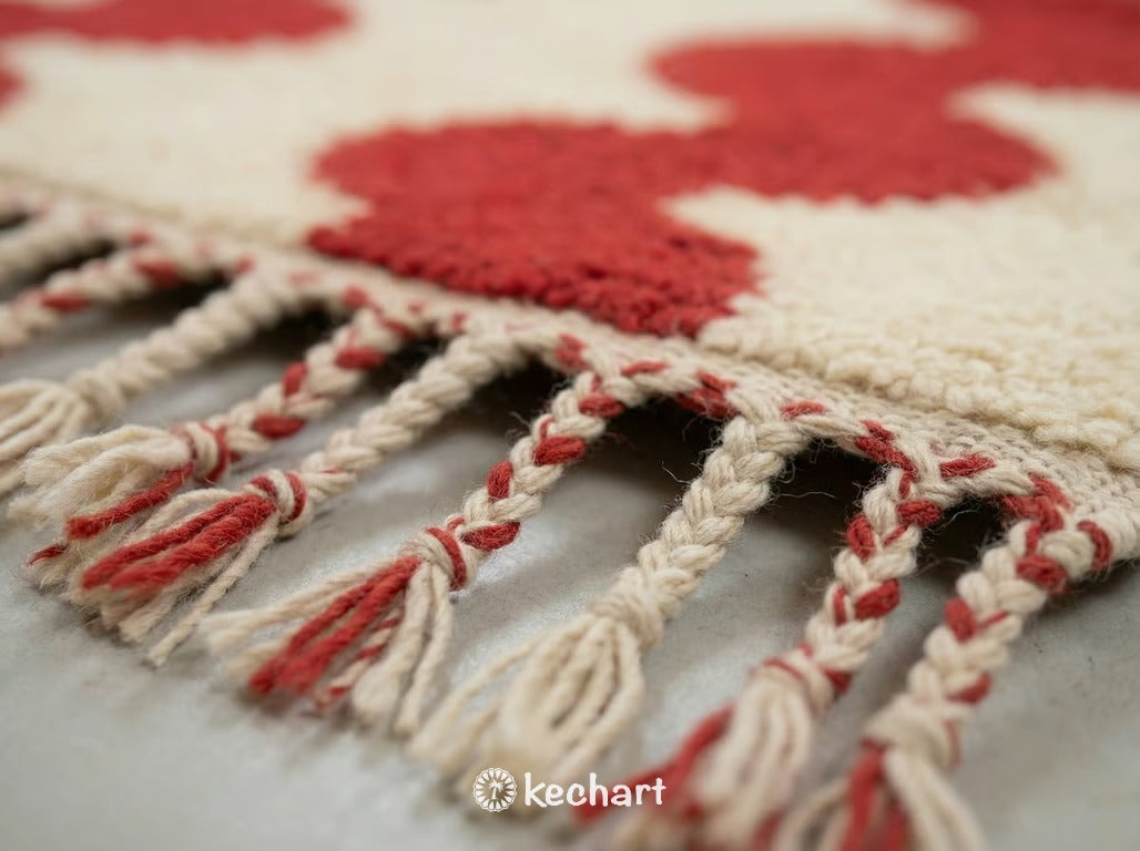 Custom Beni Ourain Rug - Cream & Red Geometric Wool - Made to Order