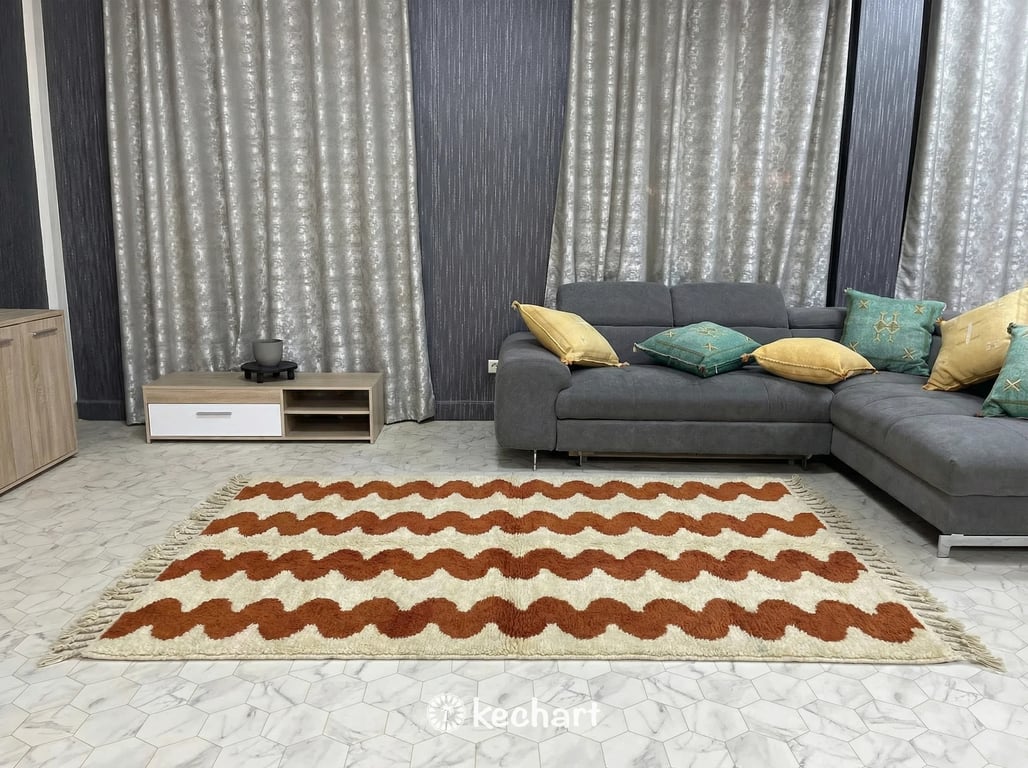 Custom Beni Ourain Rug - Made to Order Moroccan Wool in Cream & Rust