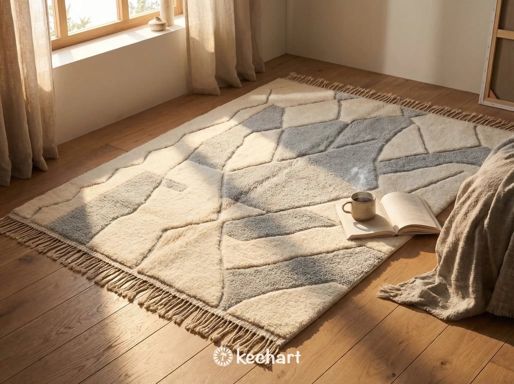 Custom Beni Ourain Wool Rug - Cream & Silver Grey Diamond - Made to Order