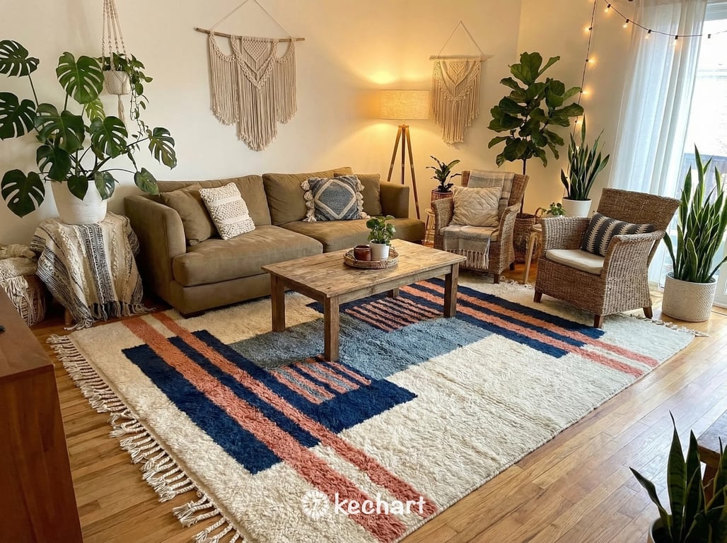 Medium-sized made-to-order Moroccan wool rug adding texture and soft color to a chic nursery or home office space.