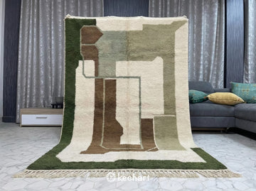 Custom Beni Ourain Rug - Handwoven Moroccan Wool Rug in Olive & Sage Diamonds