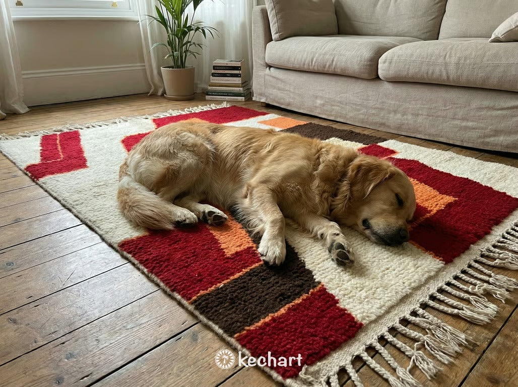 Custom Beni Ourain Rug - Handmade Moroccan Wool in Crimson, Orange & Cream