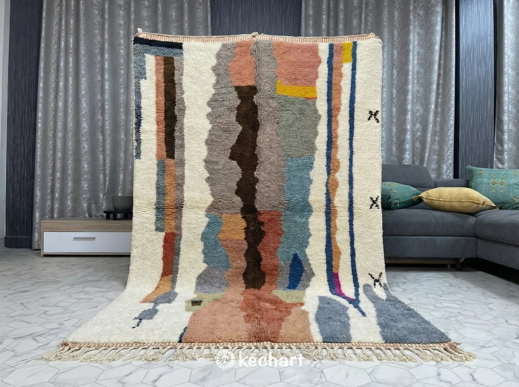 Custom Beni Ourain Rug - Handmade Moroccan Wool, Cream & Beige Diamond