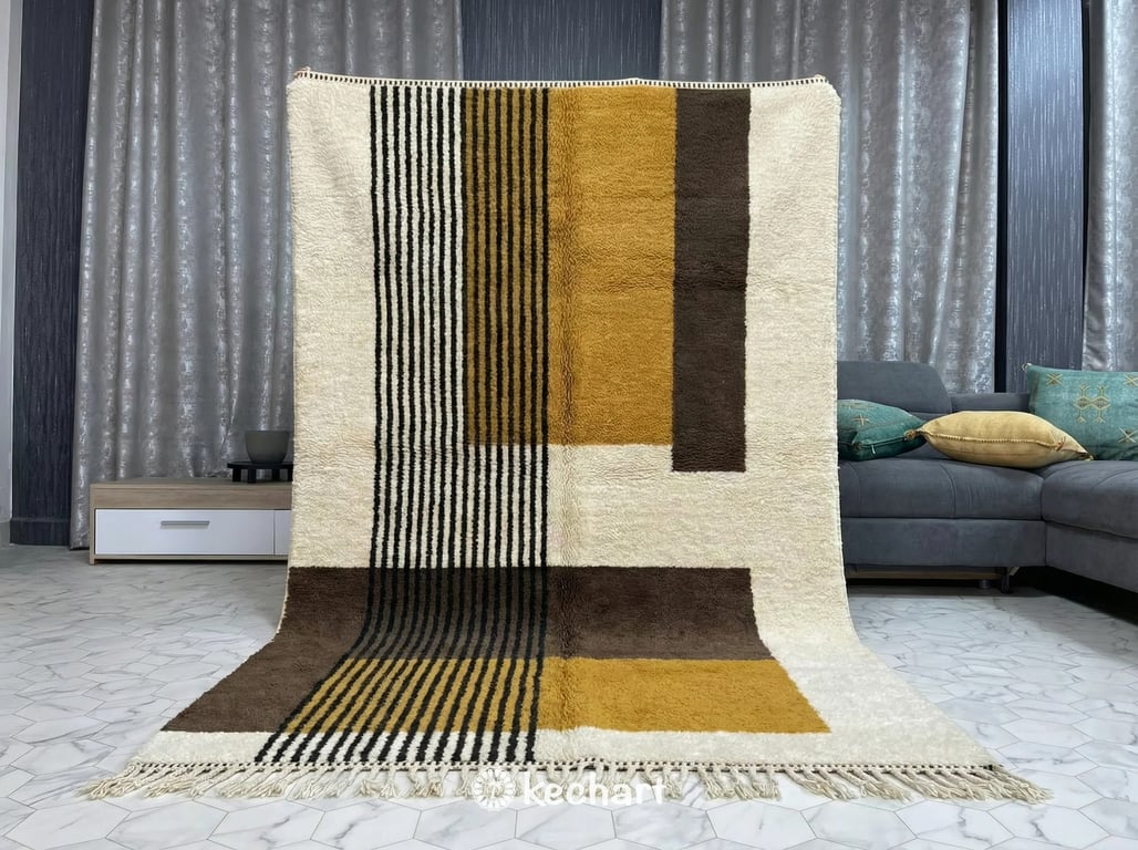 Custom Size Beni Ourain Rug - Handwoven Moroccan Wool Geometric Pattern