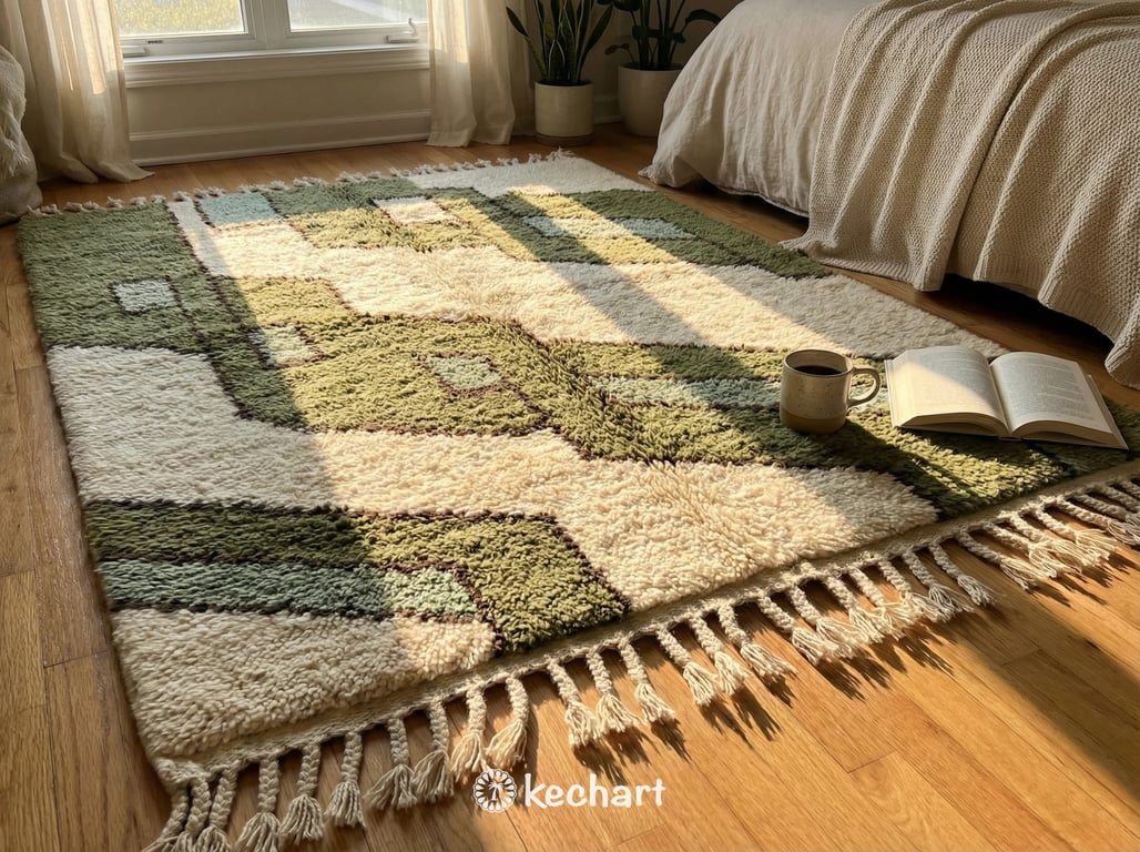 Custom Size Beni Ourain Moroccan Rug - Olive, Sage & Beige Wool