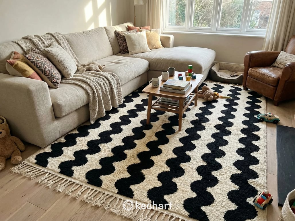 Custom Beni Ourain Rug - Handwoven Moroccan Wool in Cream & Black Diamond