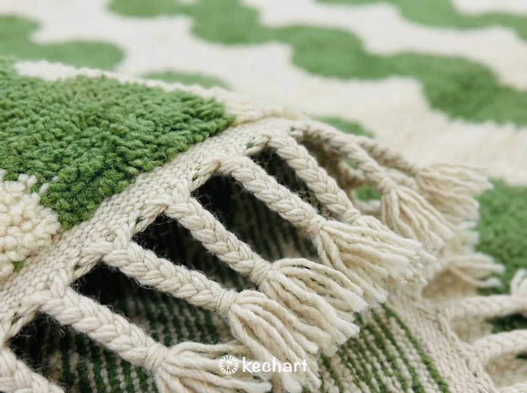 Custom Beni Ourain Rug - Handwoven Moroccan Wool in Cream & Leaf Green