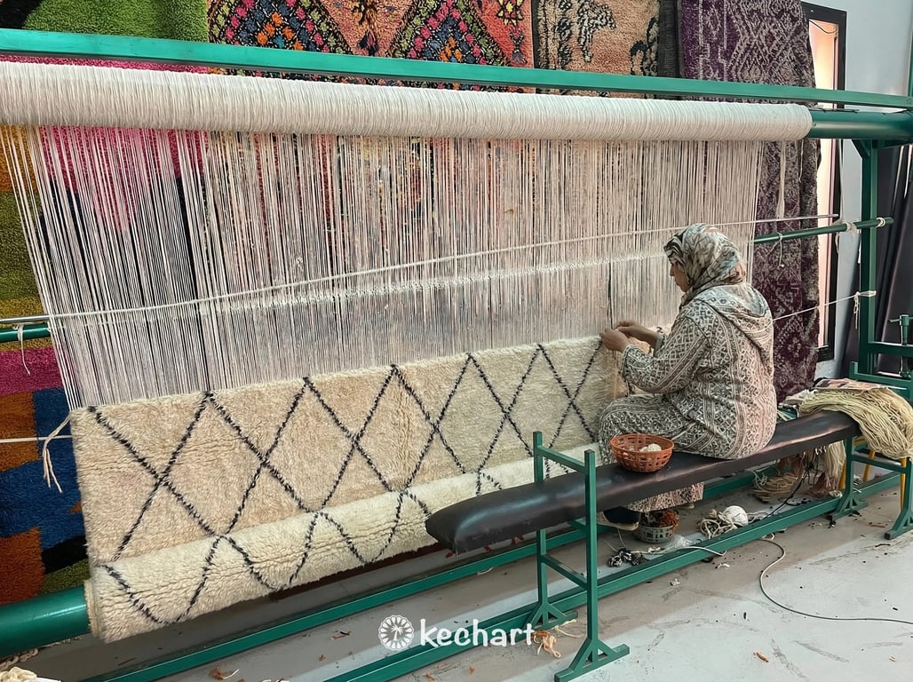 Custom Size Beni Ourain Rug - Handwoven Moroccan Wool in Cream & Charcoal