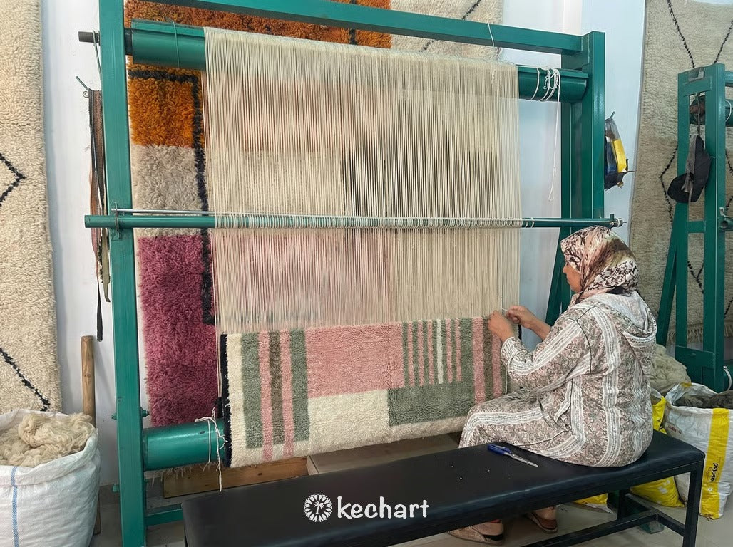 Custom Beni Ourain Rug - Made to Order Moroccan Wool, Sage & Pink Geometric