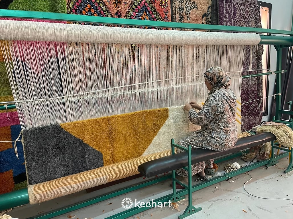 Handwoven Custom Beni Ourain Rug - Natural Cream & Curry Yellow Wool