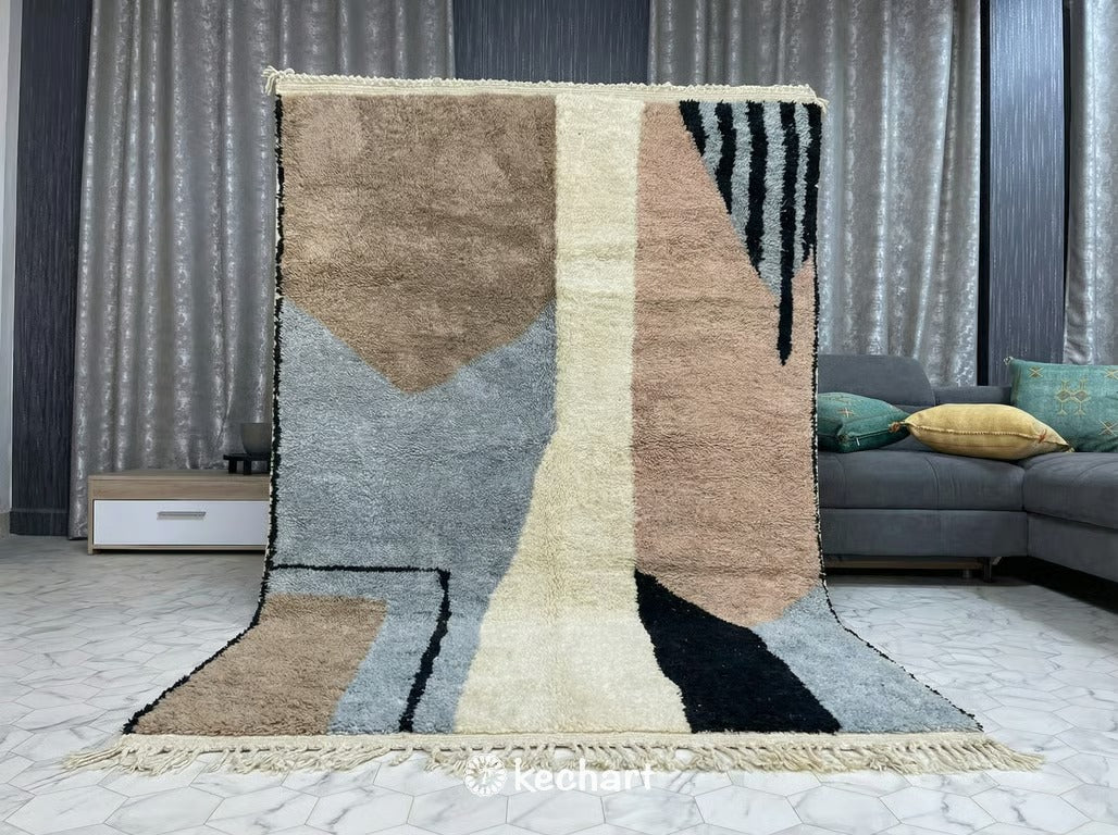 Custom Beni Ourain Moroccan Rug - Sand Wool with Geometric Diamonds