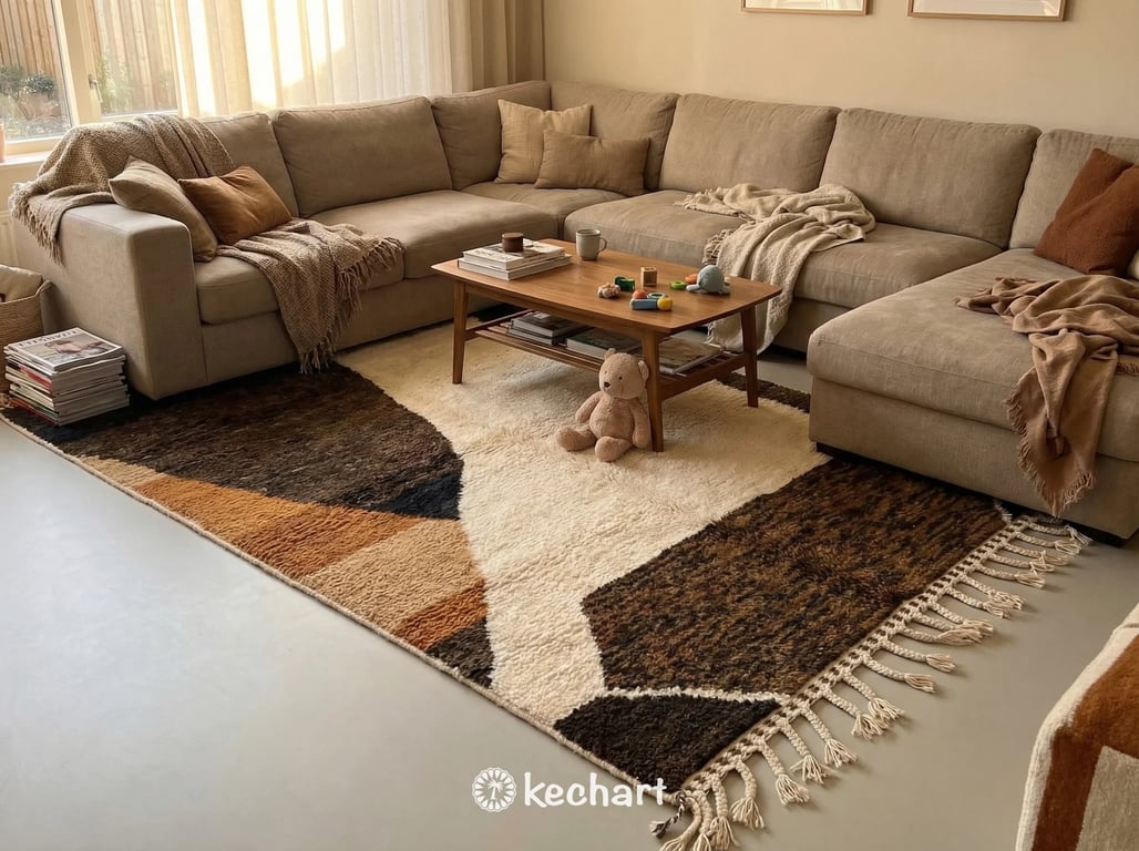 Custom Beni Ourain Rug - Handwoven Moroccan Wool Rug in Cream, Toffee & Camel