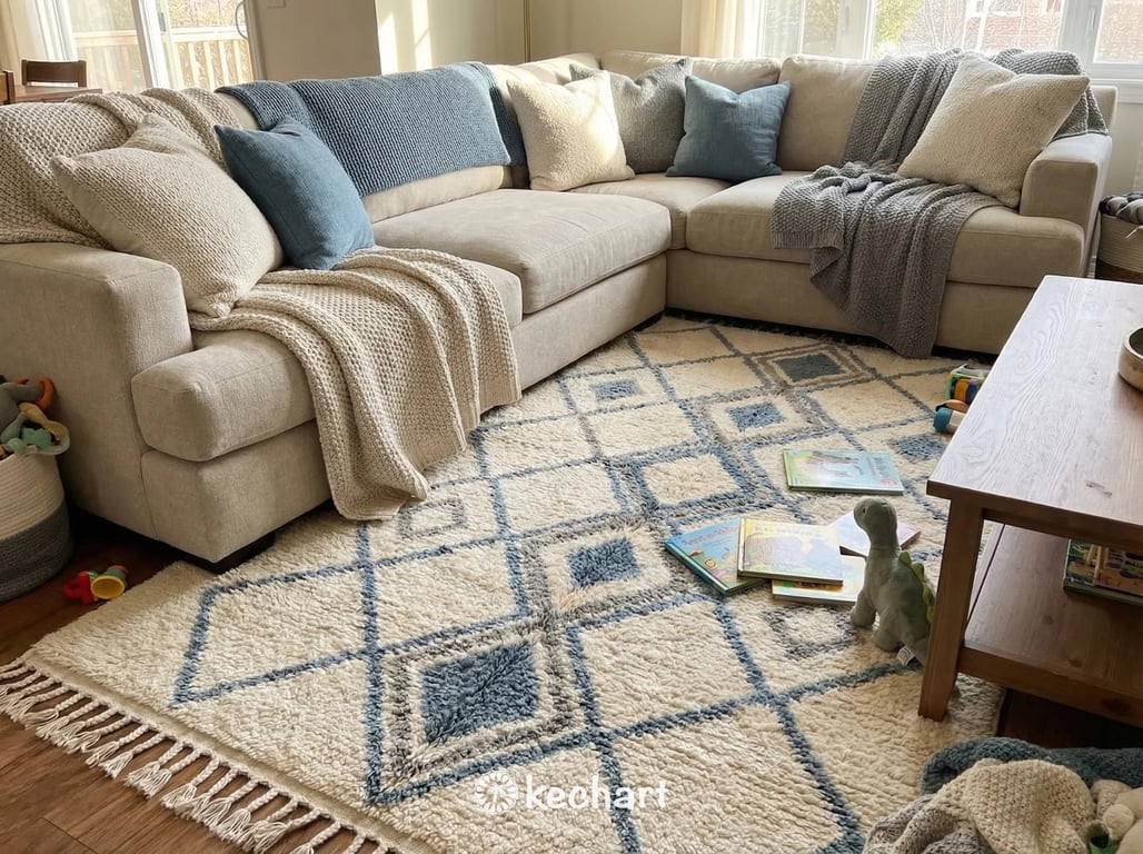 Custom Beni Ourain Rug - Handwoven Moroccan Wool with Organic Blue & Grey Pattern