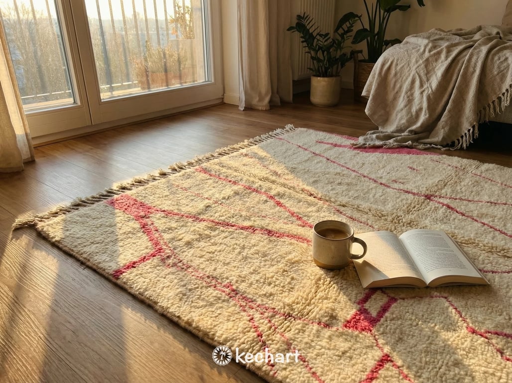 Made to Order Beni Ourain Rug - Cream & Candy Pink Geometric Wool