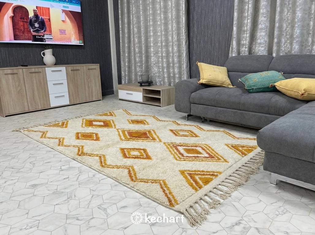 Custom Beni Ourain Rug - Saffron Yellow & Curry - Modern Asymmetric Design - Made to Order