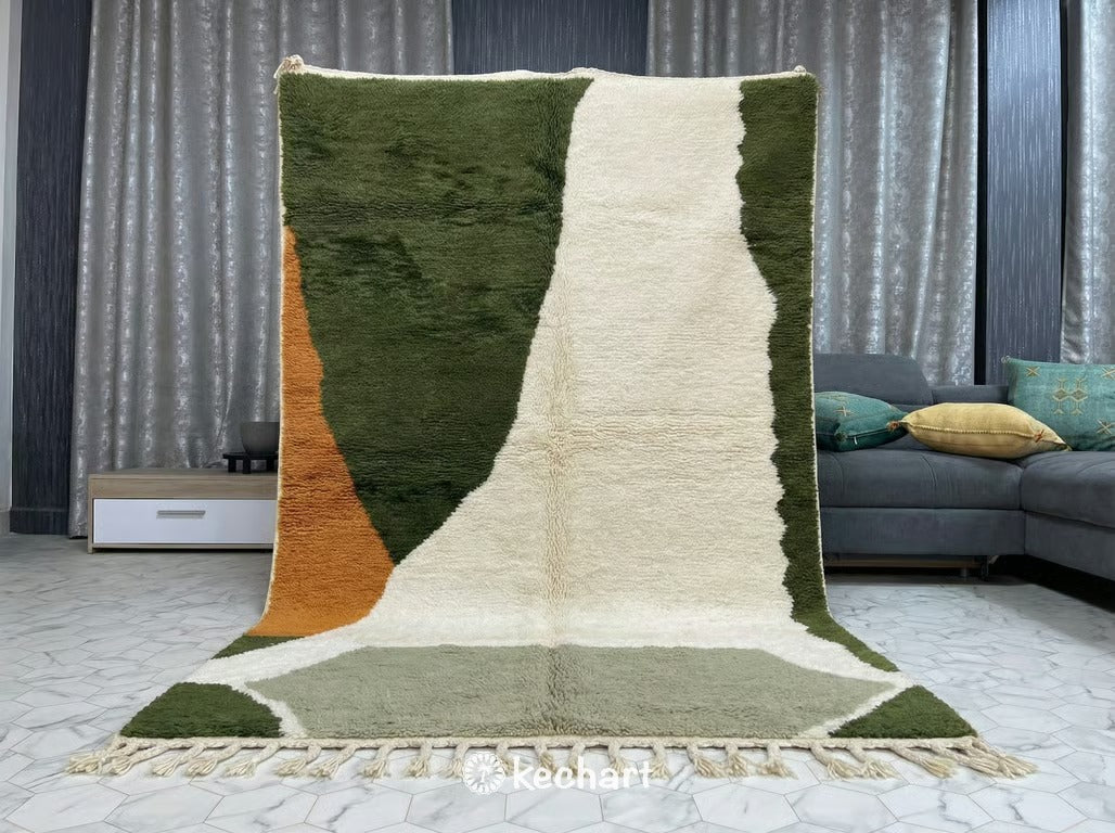 Custom Beni Ourain Rug - Olive & Sage Geometric Wool Rug - Made to Order