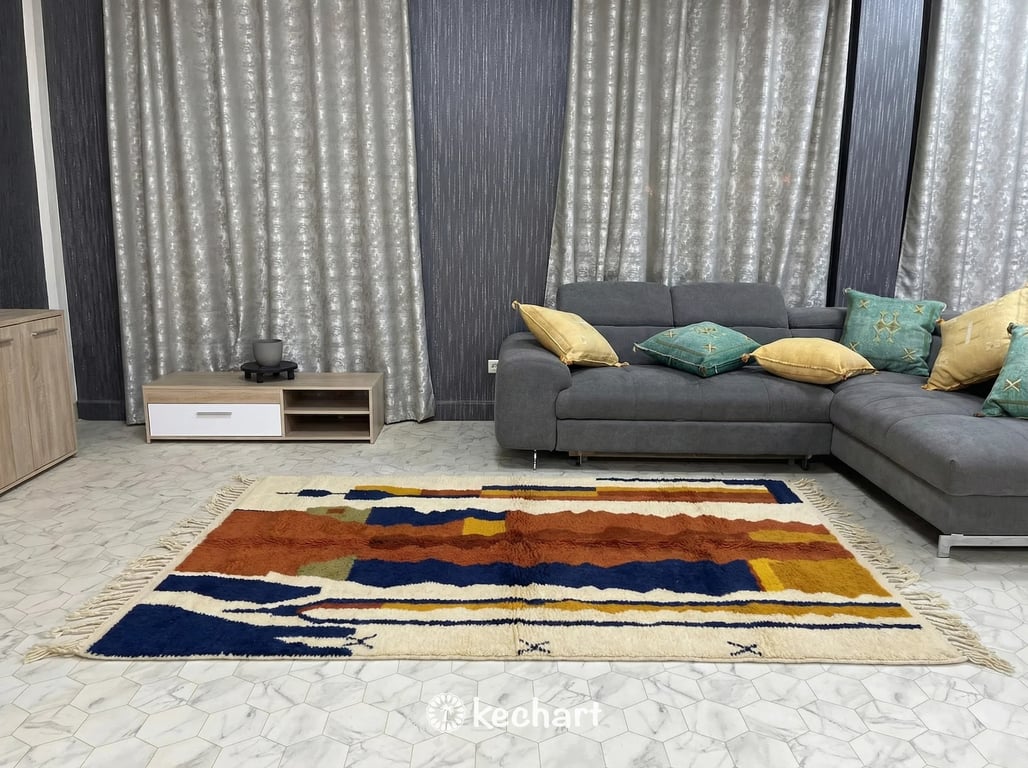 Custom Beni Ourain Rug - Made to Order Geometric Rust & Navy Wool Rug