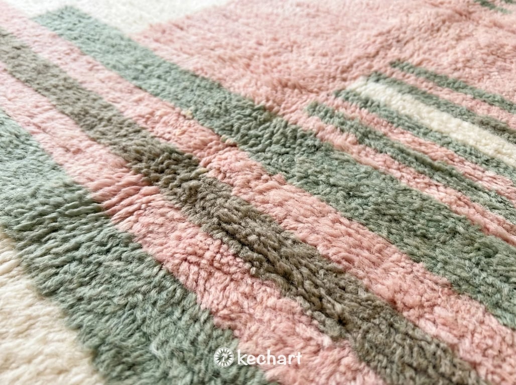 Custom Beni Ourain Rug - Made to Order Moroccan Wool, Sage & Pink Geometric