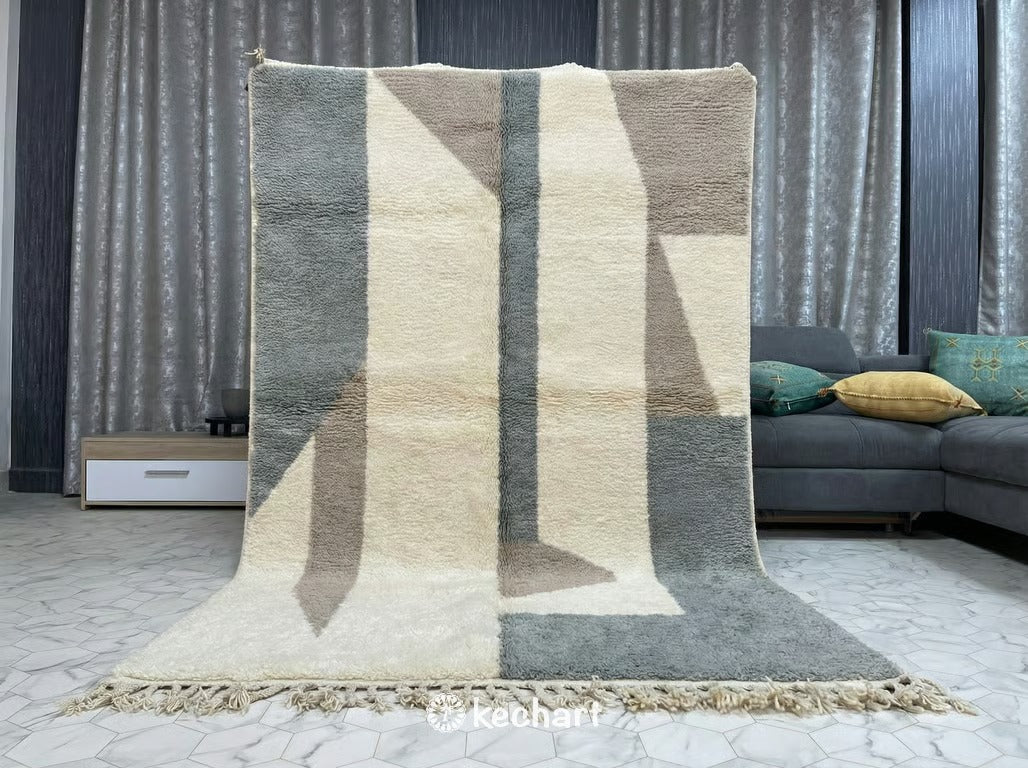 Custom Size Beni Ourain Rug - Handwoven Grey & Taupe Diamond Wool Area Rug
