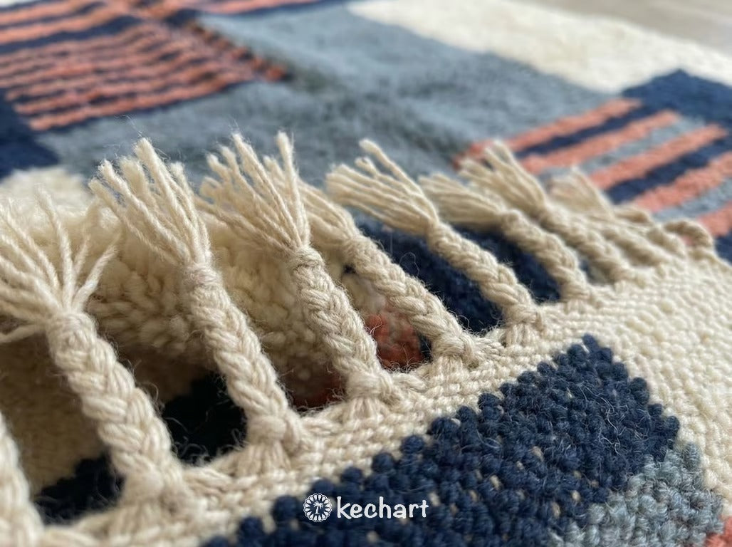 Custom Beni Ourain Rug - Made to Order Moroccan Wool with Blue Diamond Pattern