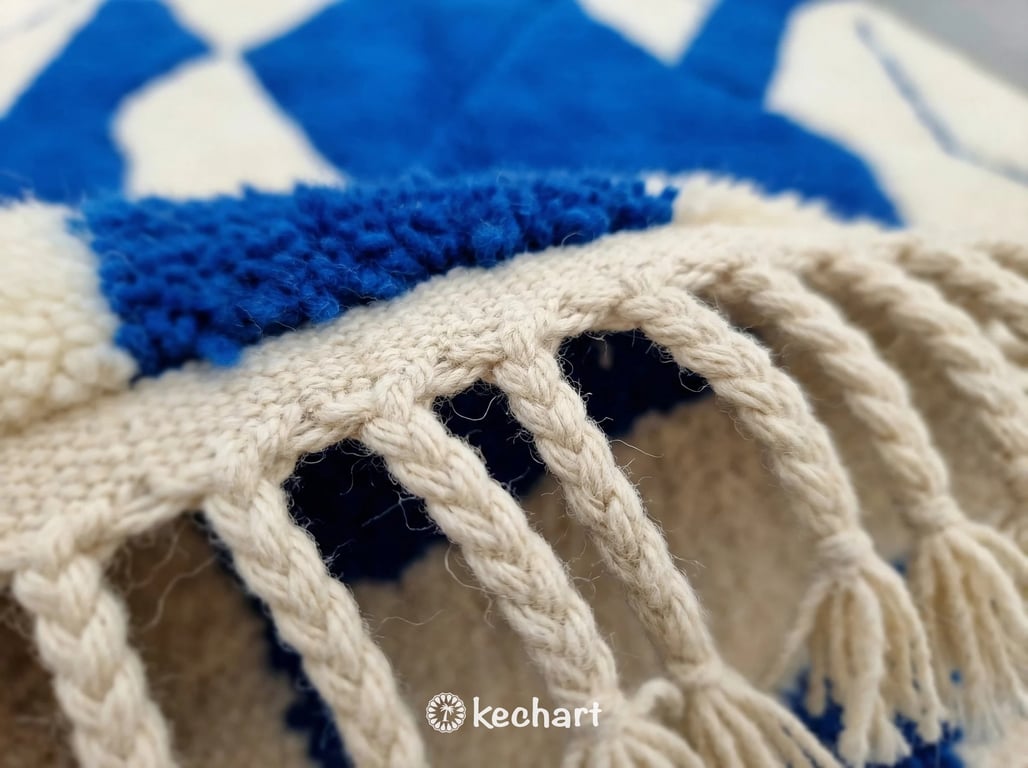 Custom Beni Ourain Rug - Made to Order Moroccan Wool Rug in Cream & Cobalt Blue