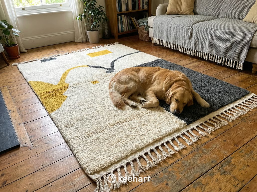 Custom Beni Ourain Rug - Made to Order Wool Rug in Cream, Charcoal & Sunflower
