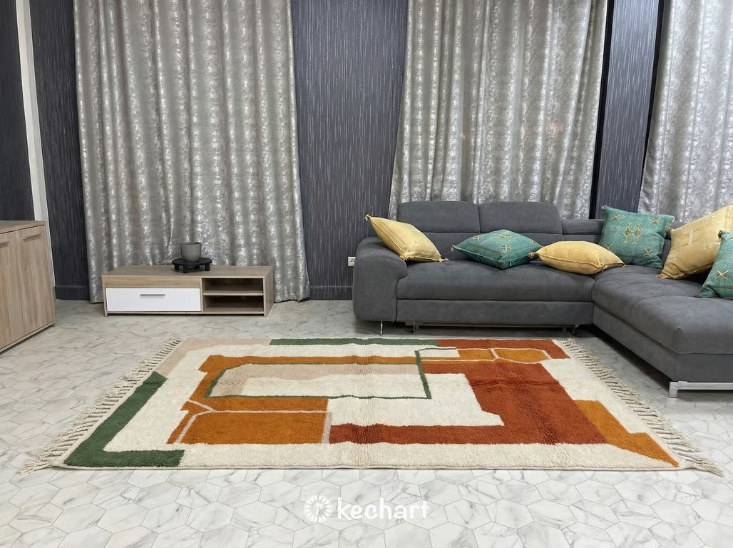 Custom Beni Ourain Rug | Made to Order Geometric Moroccan Wool Rug Earth Tones
