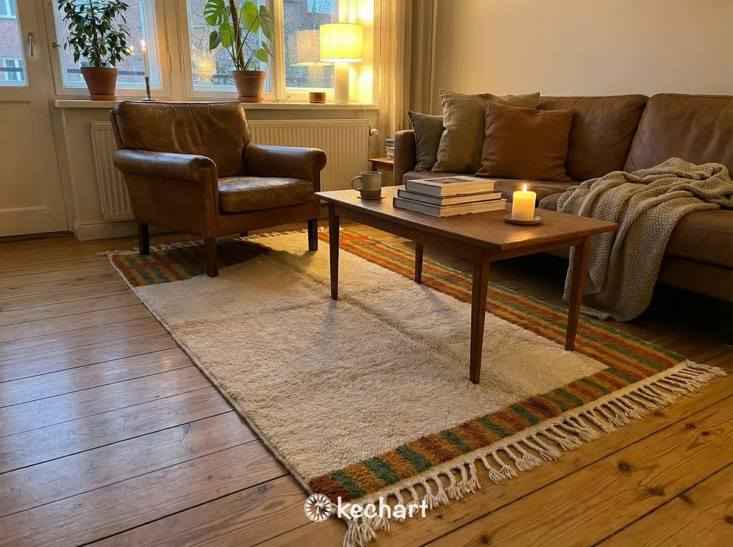 Custom Beni Ourain Rug | Handmade Moroccan Wool | Rust & Pesto Diamond Geometric