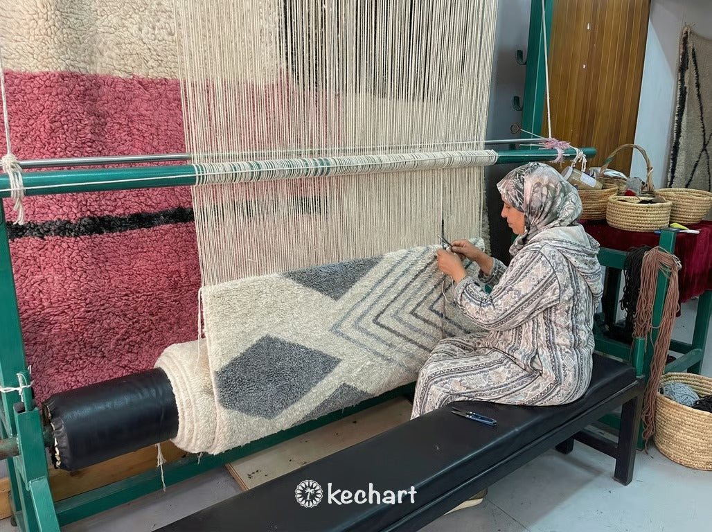 Custom Grey Beni Ourain Rug - Handwoven Moroccan Wool Diamond Pattern