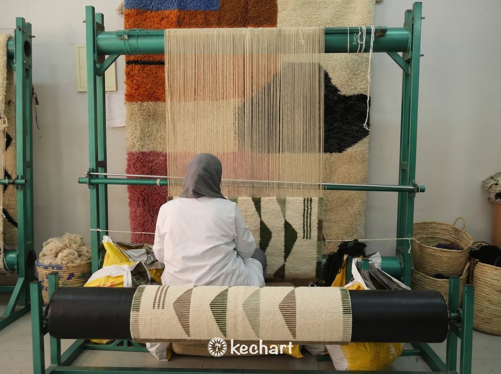 Custom Beni Ourain Moroccan Rug - Plush Wool, Olive & Sage Diamonds