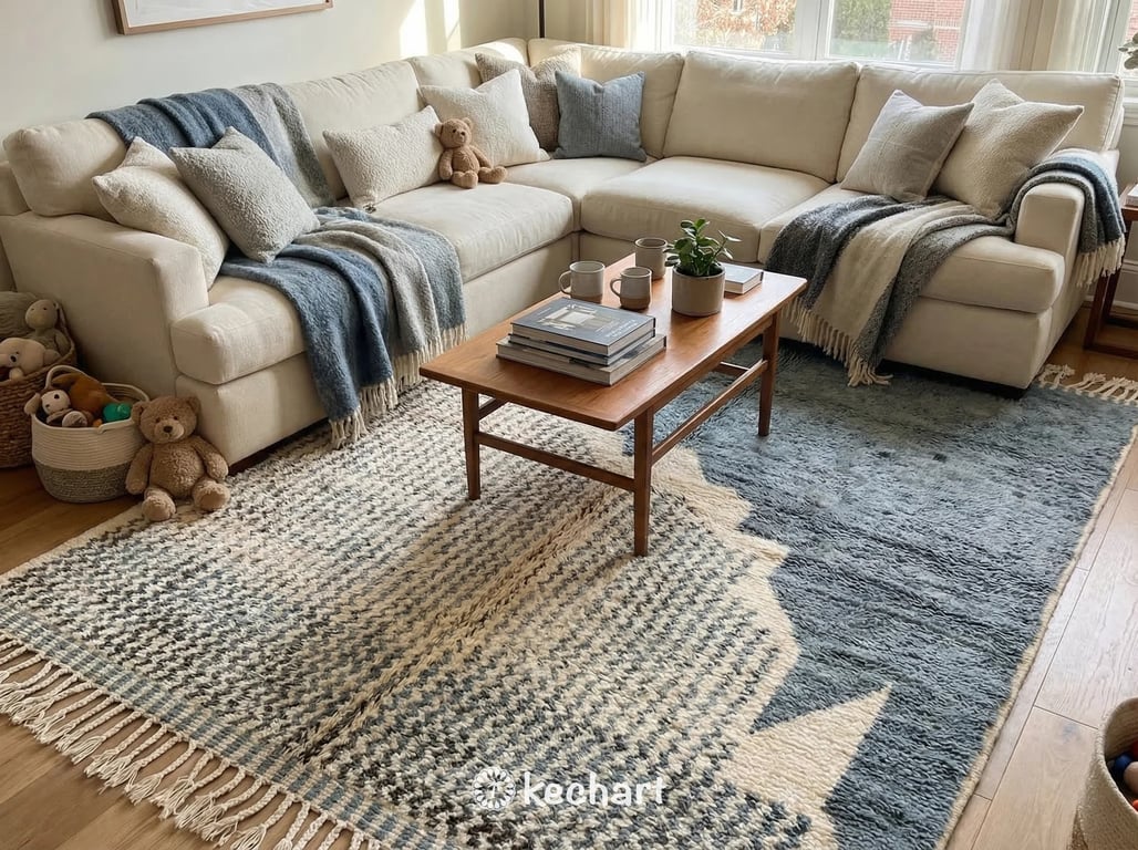Custom Beni Ourain Rug - Made to Order Moroccan Wool Rug Cream & Blue Grey