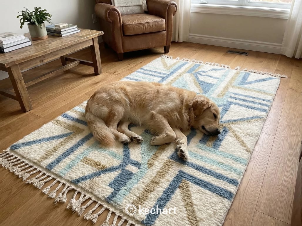 Custom Beni Ourain Moroccan Rug in Dusty Blue & Cream Wool - All Sizes Available