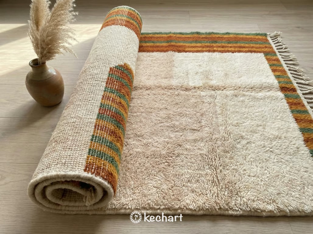 Custom Beni Ourain Rug | Handmade Moroccan Wool | Rust & Pesto Diamond Geometric
