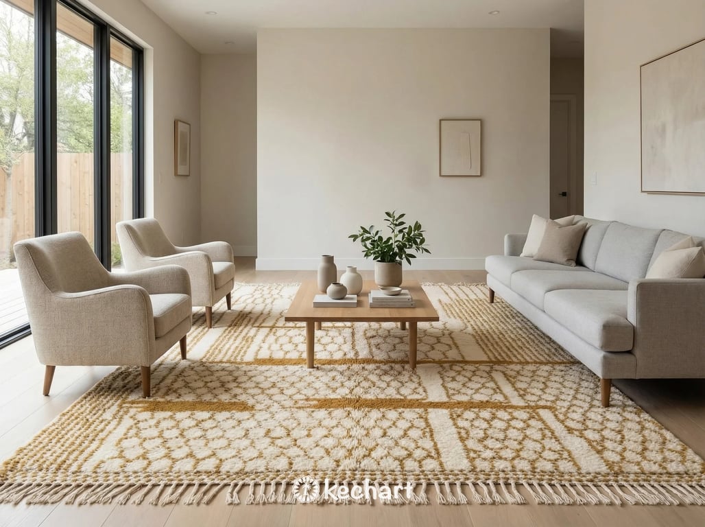 Sunlit nursery featuring a medium-sized custom Beni Ourain shag rug providing a soft play area near a crib